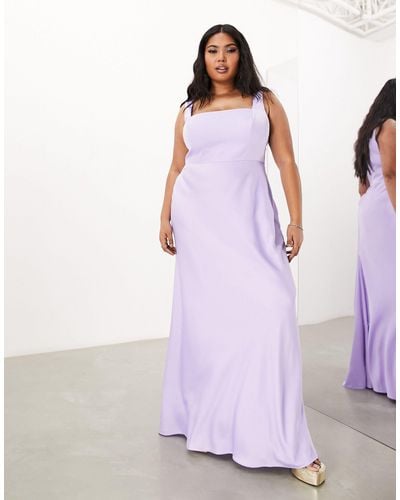 ASOS Asos Design Bridesmaid Curve Satin Square Neck Maxi Dress - Purple
