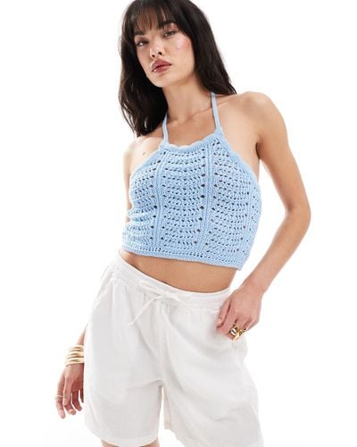 Vero Moda Crochet Halter Top - Blue