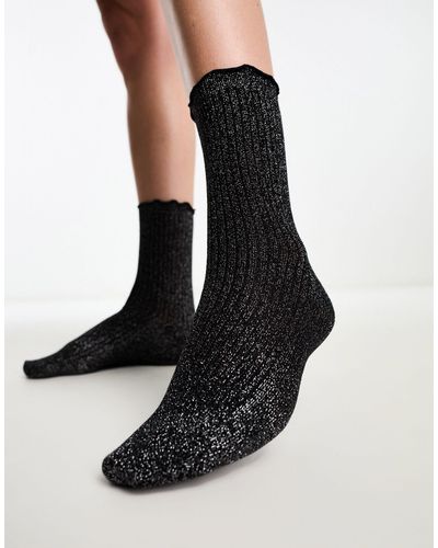 Vero Moda Glitter Sock With Frill Edge - Black
