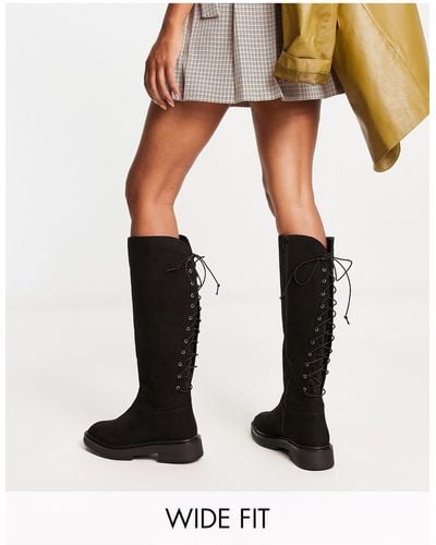 Simply Be Extra Wide Fit Suedette Lace Up Back Knee Boot - Black