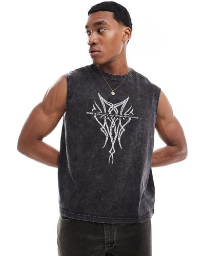 Weekday Boxy Fit Tank With Graphic Print - Black