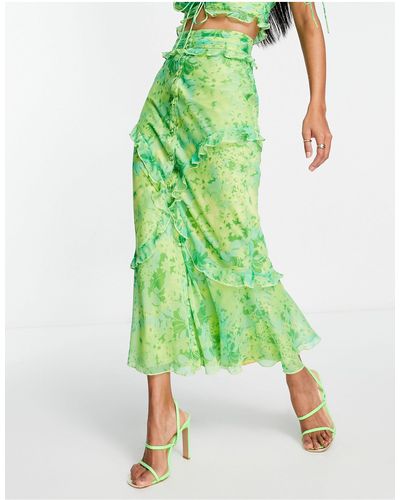 ASOS Co-ord Bias Midi Skirt With Ruffle And Button Detail - Green