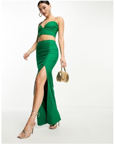 Vesper High Waisted Thigh Split Maxi Skirt Co-ord - Green