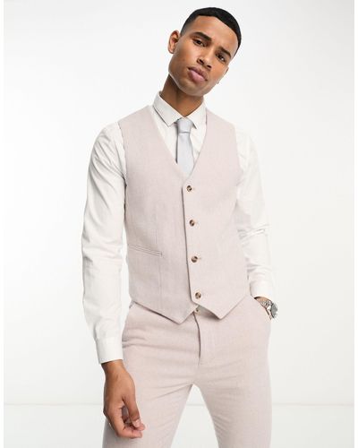 ASOS Skinny Wool Mix Suit Waistcoat - Natural