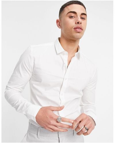 New Look Long Sleeve Muscle Fit Poplin Shirt - White