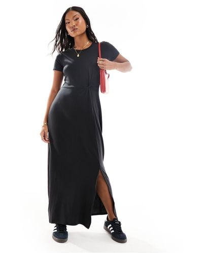 Vero Moda Knotted T-shirt Maxi Dress With Split - Black