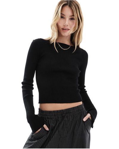 ASOS Knitted Boat Neck Long Sleeve Top - Black