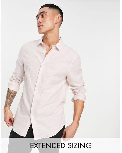 ASOS Wedding - chemise habillée en lin coupe classique avec col rond - Blanc