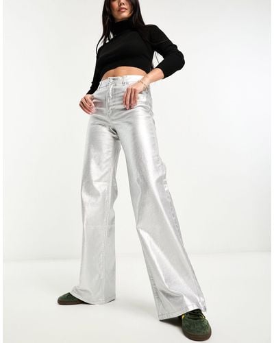 Pull&Bear Jeans a fondo ampio metallizzati - Bianco