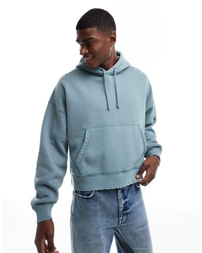 Abercrombie & Fitch Cropped Vintage Blank Hoodie - Blue
