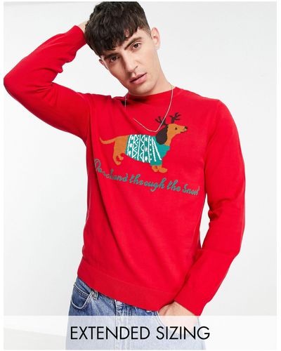 ASOS Knitted Christmas Sweater With Sausage Dog - Red