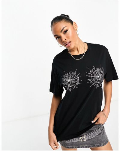 In The Style T-shirt à motif toiles d'araignées - Noir