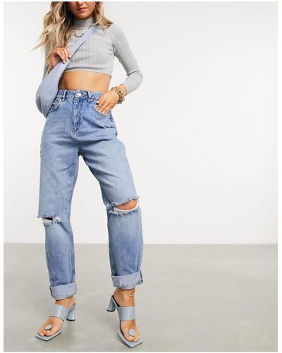 ASOS High Rise 'slouchy' Mom Jeans - Blue