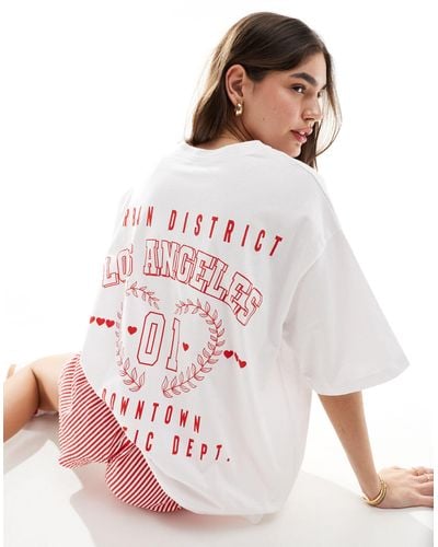 ASOS Oversized T-shirt With Urban District La Graphic - White