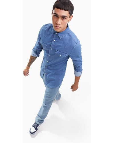 ASOS Camicia di jeans skinny lavaggio medio stile western - Blu