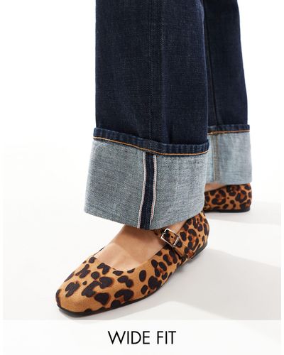 ASOS Wide fit - lottie - ballerine mary jane a pianta larga leopardate - Blu