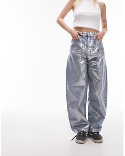 Topshop Unique Jean baggy effet métallisé - moyen - Bleu