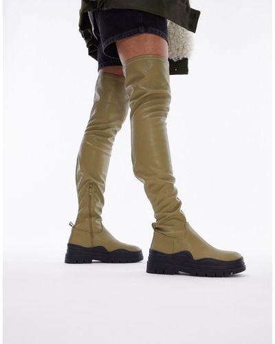 TOPSHOP Wide Fit Martha Over The Knee Stretch Boot - Green