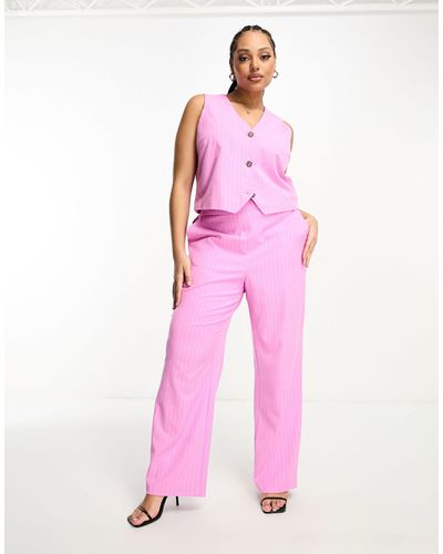 Vero Moda Tailored Pinstripe Wide Leg Pants - Pink