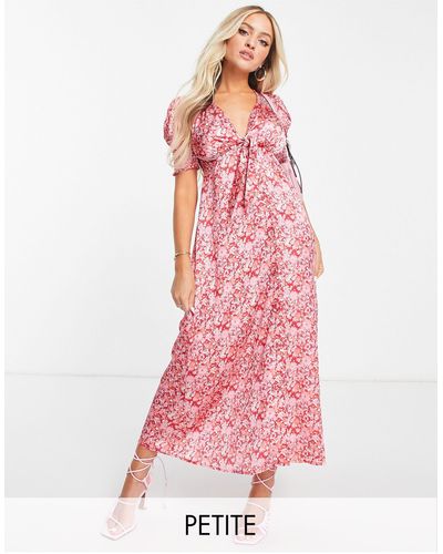 River Island Delicate Floral Tie Front Midi Dress - Pink