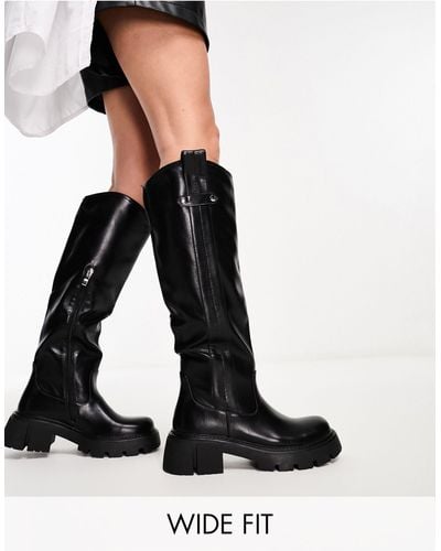 SIMMI Simmi London Wide Fit Lang Knee High Riding Boots - Black