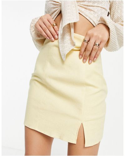 NA-KD X Melissa Bentsen Co-ord High Waist Linen Mini Skirt - Yellow