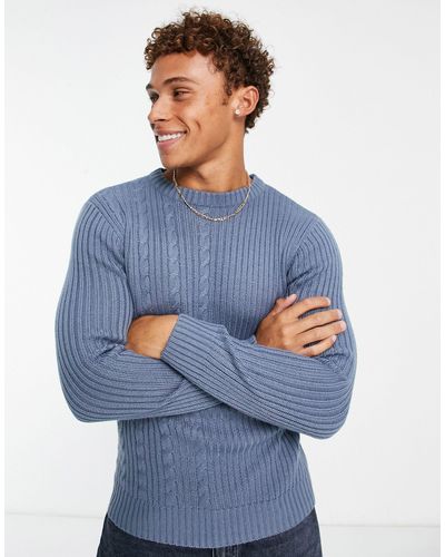 Le Breve Split Jacquard Knit Sweater - Blue