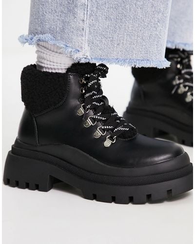 Truffle Collection Chunky Borg Lined Hiker Boots - Black