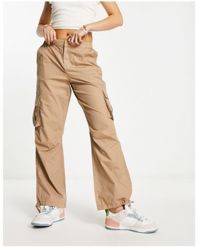 New Look Straight Leg Parachute Trousers - Natural