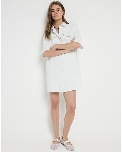 River Island Short Sleeve Denim Mini Dress - White