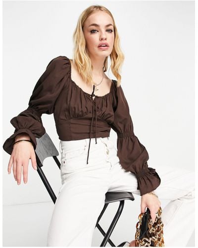 Vero Moda Cropped Top With Tie Front - Brown