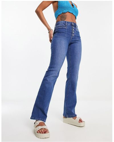 Jdy Flora - jeans a zampa lavaggio medio a vita alta - Blu