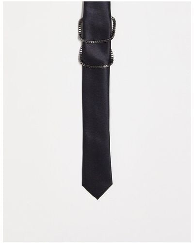 ASOS Skinny Tie With Gun Metal Chain Detail - Black