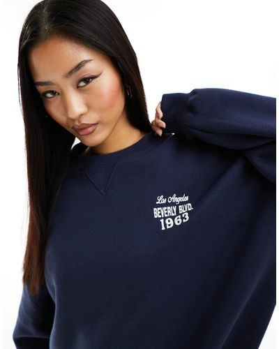 Bershka 'beverly Hills' Graphic Oversized Sweatshirt - Blue