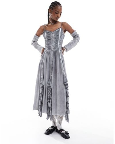 Reclaimed (vintage) Midi Dress With Ruffles And Detachable Sleeves - White