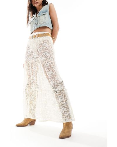 Miss Selfridge Western Sheer Tiered Lace Maxi Skirt - White