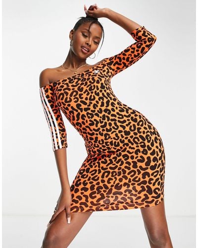 adidas Originals X Rich Mnisi All Over Leopard Print Bardot Dress - Brown