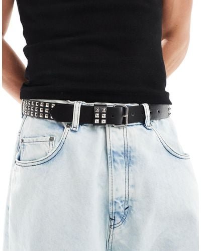 ASOS Faux Leather Belt With Roller Buckle And Triple Studs - Black