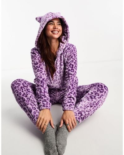 Loungeable Fleece Leopard Print All - Purple