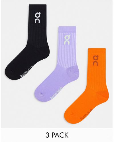 On Shoes On - confezione da 3 paia di calzini con logo viola, arancione e nero - Bianco