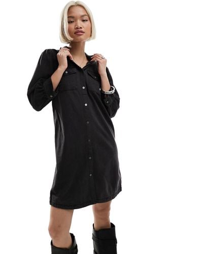 ONLY Puff Sleeve Denim Mini Dress - Black