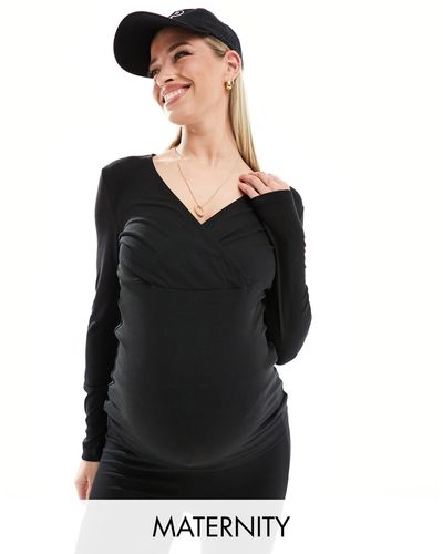 Mama.licious Mamalicious Maternity V Neck 2 Function Nursing Long Sleeved Top Co-ord - Black