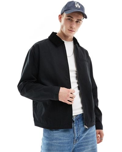 ASOS Oversized Washed Harrington Jacket With Cord Collar - Black