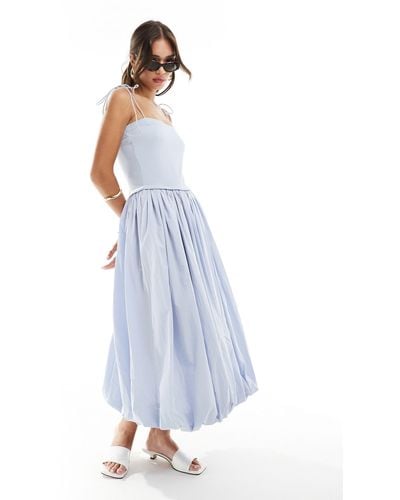 ASOS Cami Strap Ribbed Bodice With Poplin Skirt Midi Dress - Blue