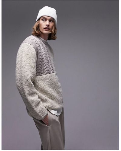 TOPMAN Mixed Pattern Sweater - Gray