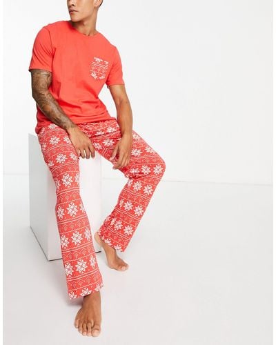 Brave Soul Snowflake Fairisle Pajama Set - Red
