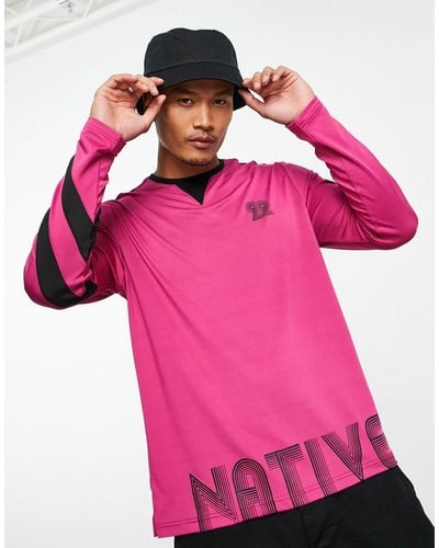 Native Youth Colour Block Long Sleeve T-shirt - Pink