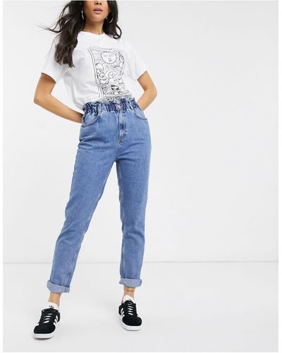New Look High Waist Paperbag Mom Jeans - Blue