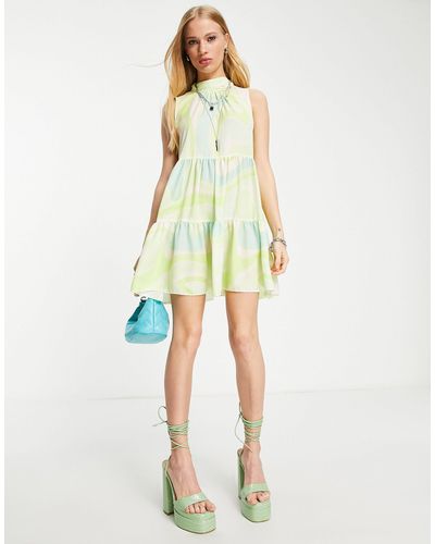 ASOS High Neck Tiered Mini Dress - Multicolor