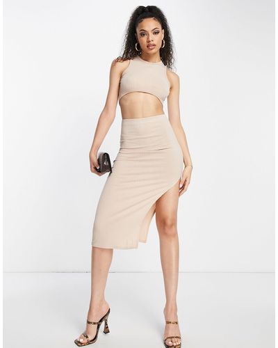 Femme Luxe Racer Front Crop Top Co Ord - Natural